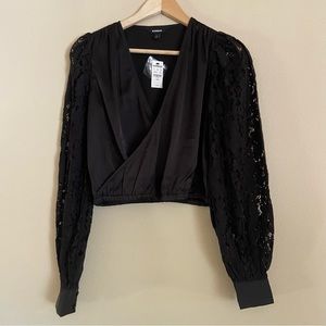 NWT Express Black Lace Deep V Long Sleeve Top XXS